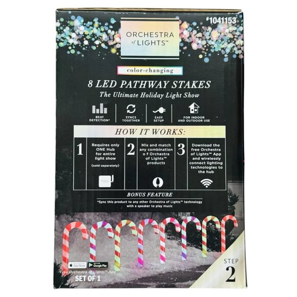 Gemmy Orchestra of Lights 8 Candy Cane Christmas Pathway Markers Color Changing - Picture 7 of 9
